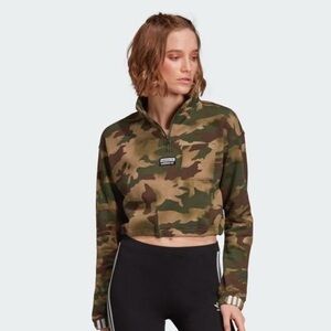 adidas Originals Green and Tan Cropped Boxy Sweatshirt